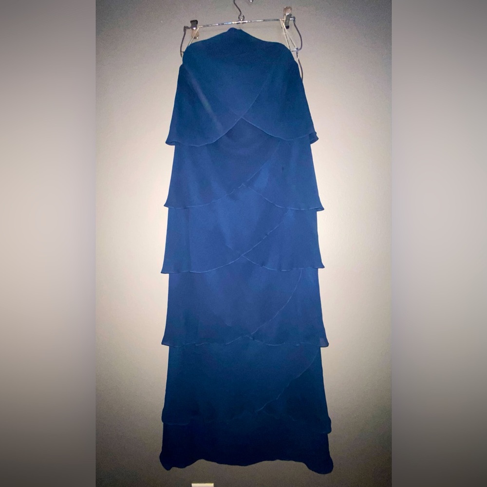 Daymor Couture Navy Blue Strapless Ruffled Long Dress Size 10